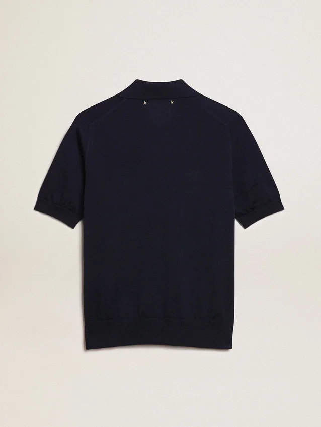 Damen-Poloshirt aus marineblauer Merinowolle
