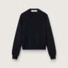 Damen-Pullover mit Rundhalsausschnitt aus dunkelblauer Baumwolle