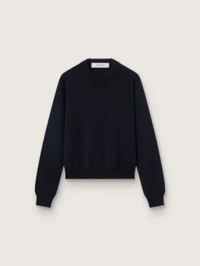 Damen-Pullover mit Rundhalsausschnitt aus dunkelblauer Baumwolle