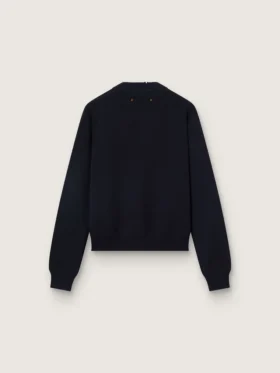 Damen-Pullover mit Rundhalsausschnitt aus dunkelblauer Baumwolle