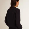 Damen-Pullover mit Rundhalsausschnitt aus dunkelblauer Baumwolle