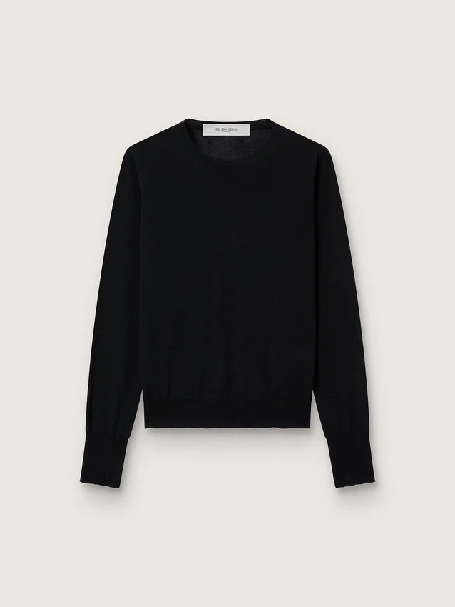 Damen-Pullover mit Rundhalsausschnitt aus schwarzer Wolle