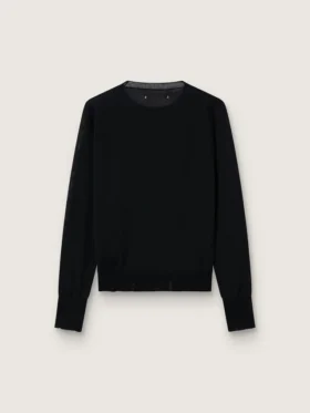 Damen-Pullover mit Rundhalsausschnitt aus schwarzer Wolle