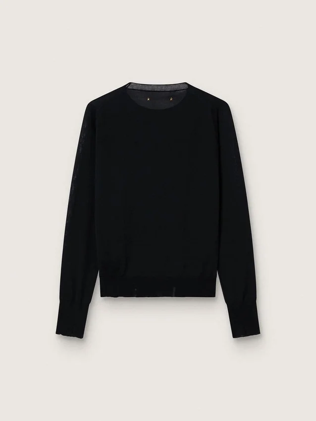 Damen-Pullover mit Rundhalsausschnitt aus schwarzer Wolle