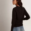 Damen-Pullover mit Rundhalsausschnitt aus schwarzer Wolle