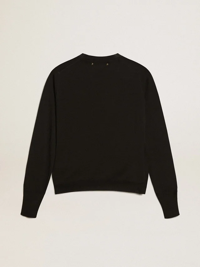Damen-Pullover mit Rundhalsausschnitt aus schwarzer Wolle
