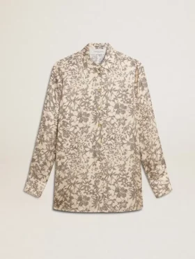 Damen-Pyjama-Hemd aus Seidenmischung mit Blumenprint