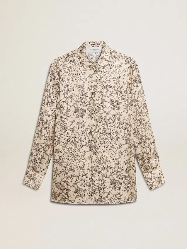 Damen-Pyjama-Hemd aus Seidenmischung mit Blumenprint