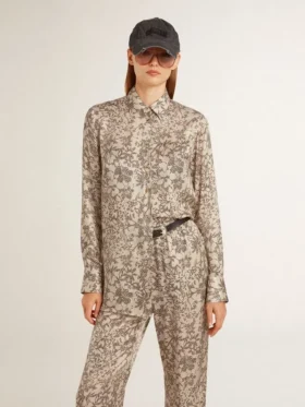 Damen-Pyjama-Hemd aus Seidenmischung mit Blumenprint