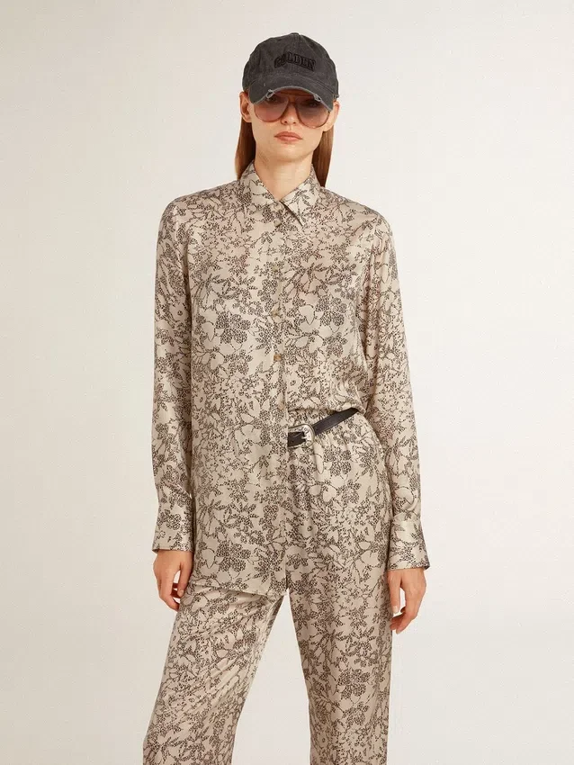 Damen-Pyjama-Hemd aus Seidenmischung mit Blumenprint