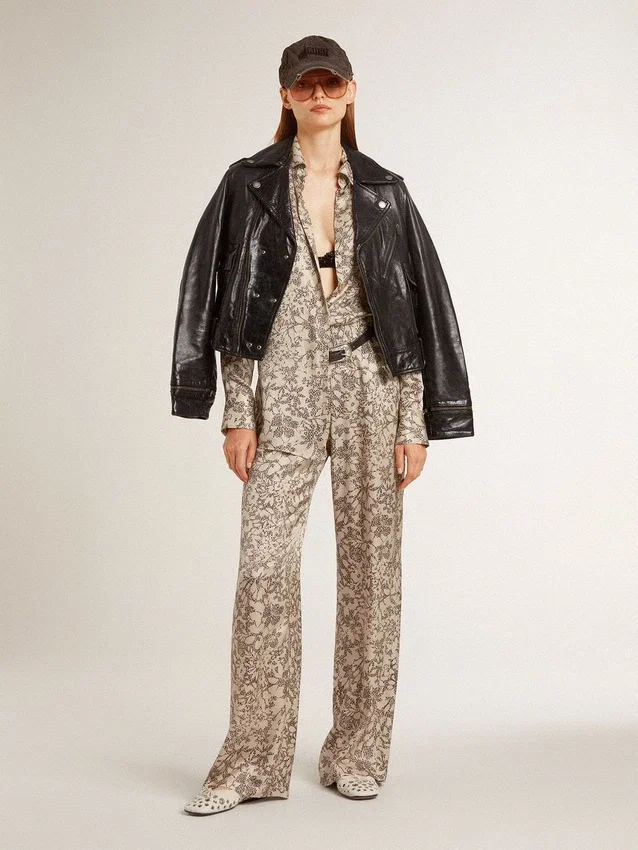 Damen-Pyjama-Hemd aus Seidenmischung mit Blumenprint