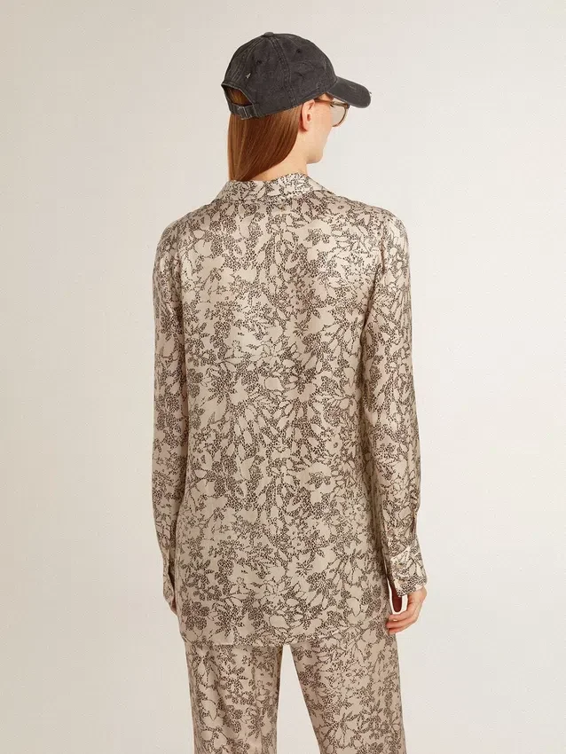 Damen-Pyjama-Hemd aus Seidenmischung mit Blumenprint