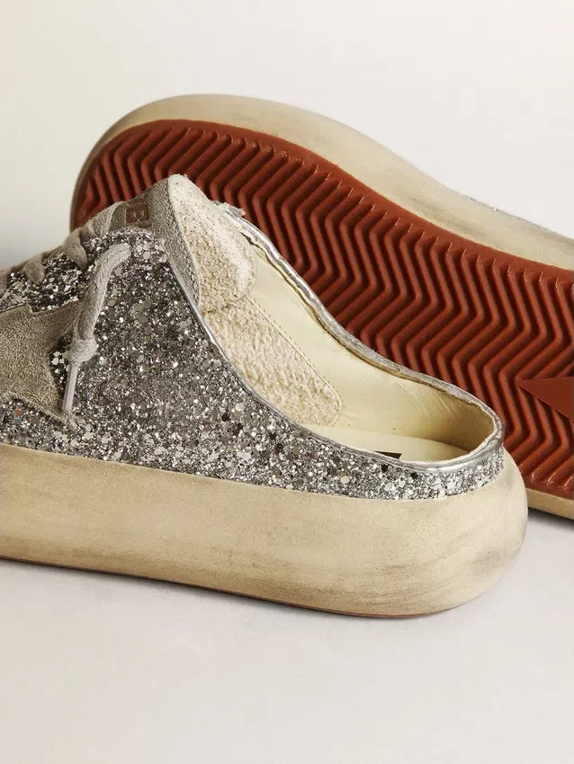 Damen-Sabot «Space-Star» in Glitzeroptik mit eisgrauem Stern und Lasche