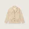 Damen-Safarijacke aus beiger Viskose mit Mikro-Chevron-Muster