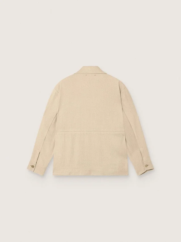 Damen-Safarijacke aus beiger Viskose mit Mikro-Chevron-Muster