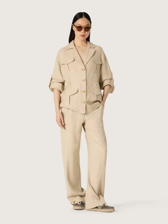 Beige Viskose-Hose für Damen