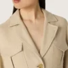 Damen-Safarijacke aus beiger Viskose mit Mikro-Chevron-Muster