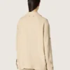 Damen-Safarijacke aus beiger Viskose mit Mikro-Chevron-Muster