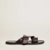 Damen-Sandalen «Margaret» aus schwarzem, harzbeschichtetem Leder