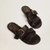 Damen-Sandalen «Margaret» aus schwarzem, harzbeschichtetem Leder