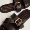 Damen-Sandalen «Margaret» aus schwarzem, harzbeschichtetem Leder