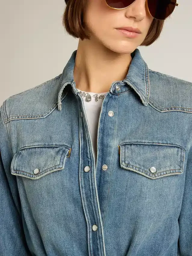Damen-Shirtkleid aus Denim mit Gürtel