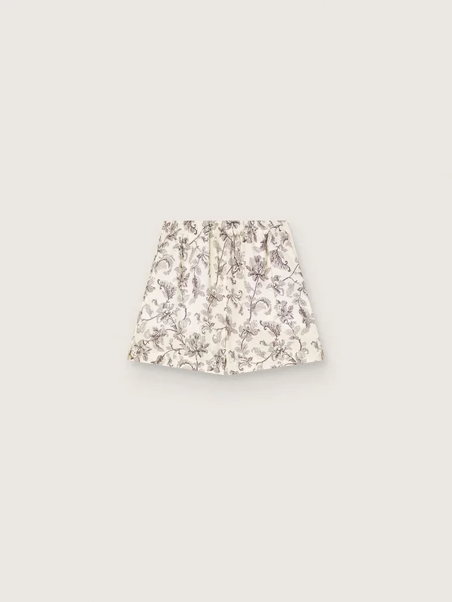 Damen-Shorts aus schwarz-weissem Baumwollpopeline mit Blumenprint