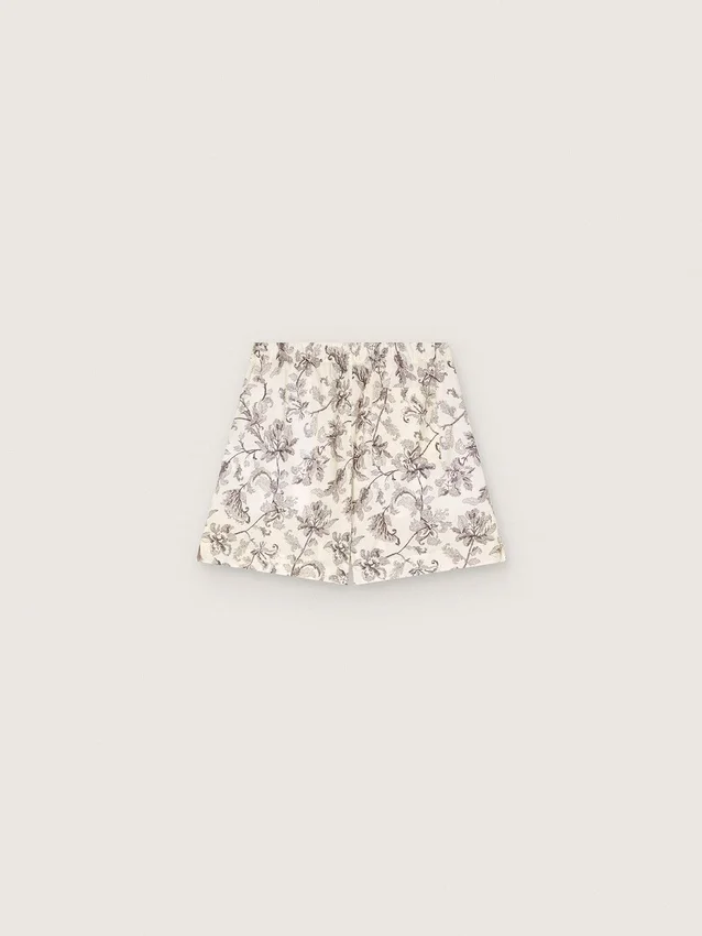 Damen-Shorts aus schwarz-weissem Baumwollpopeline mit Blumenprint