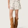 Damen-Shorts aus schwarz-weissem Baumwollpopeline mit Blumenprint