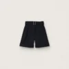 Damen-Shorts aus schwarzem Wollgabardine mit Taillengürtel