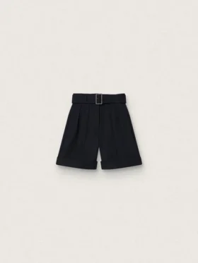Damen-Shorts aus schwarzem Wollgabardine mit Taillengürtel