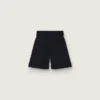 Damen-Shorts aus schwarzem Wollgabardine mit Taillengürtel