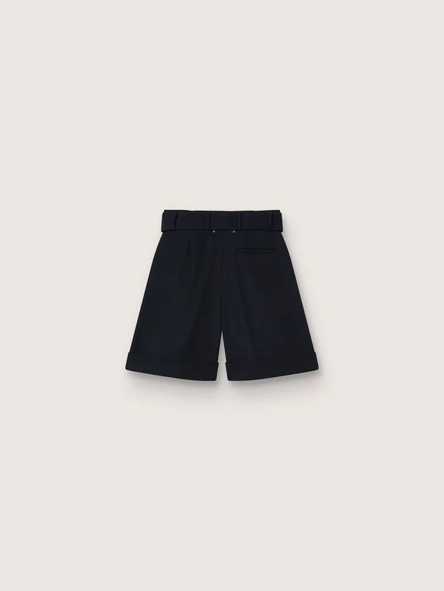 Damen-Shorts aus schwarzem Wollgabardine mit Taillengürtel