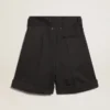 Damen-Shorts aus schwarzem Wollgabardine mit Taillengürtel