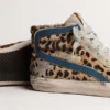 Damen-Slide aus Ponyfell mit Leopardenmuster und silbernem Lederstern