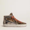 Damen-Slide LTD aus Ponyfell mit Leopardenmuster, metallischem Lederstern und Glitzer