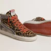 Damen-Slide LTD aus Ponyfell mit Leopardenmuster, metallischem Lederstern und Glitzer