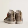 Damen-Slide LTD aus Ponyfell mit Leopardenmuster, metallischem Lederstern und Glitzer
