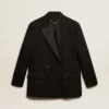Damen-Smokingjacke aus schwarzem Wollgabardine