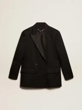 Damen-Smokingjacke aus schwarzem Wollgabardine
