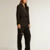 Damen-Smokingjacke aus schwarzem Wollgabardine