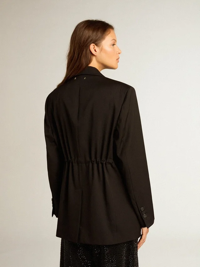 Damen-Smokingjacke aus schwarzem Wollgabardine