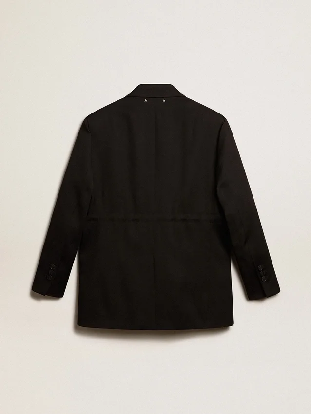 Damen-Smokingjacke aus schwarzem Wollgabardine