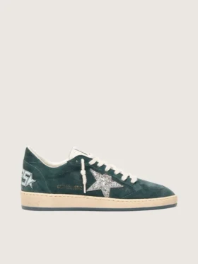 Damen-Sneaker «Ball Star» aus grünem Wildleder mit silbernem Glitzerstern