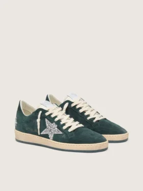 Damen-Sneaker «Ball Star» aus grünem Wildleder mit silbernem Glitzerstern