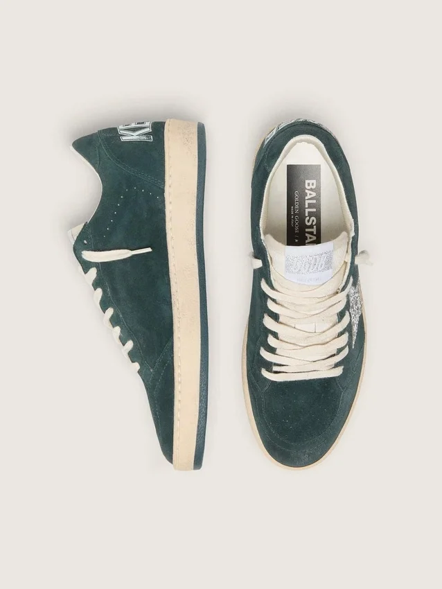 Damen-Sneaker «Ball Star» aus grünem Wildleder mit silbernem Glitzerstern