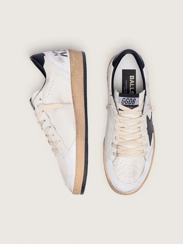 Damen-Sneaker «Ball Star» aus Nappa mit schwarzem Stern und schwarzer Fersenlasche