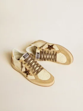 Damen-Sneaker «Ball Star» aus Nappa und Wildleder mit Stern aus Ponyfell und metallischer Fersenlasche
