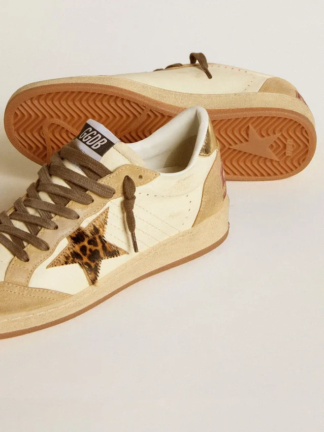 Damen-Sneaker «Ball Star» aus Nappa und Wildleder mit Stern aus Ponyfell und metallischer Fersenlasche