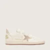 Damen-Sneaker «Ball Star» aus weissem Leder mit Kristallstern und metallischer Fersenlasche